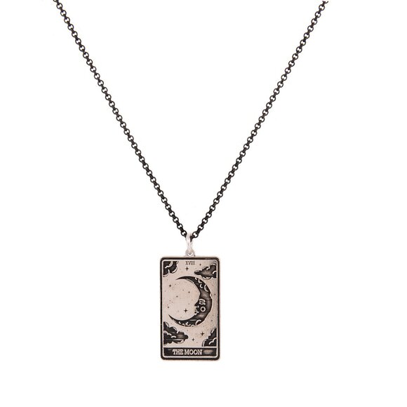THE MOON Tarot Card Necklace, Sterling Silver Tarot Necklace, Tarot Jewelry - Picture 2 of 4